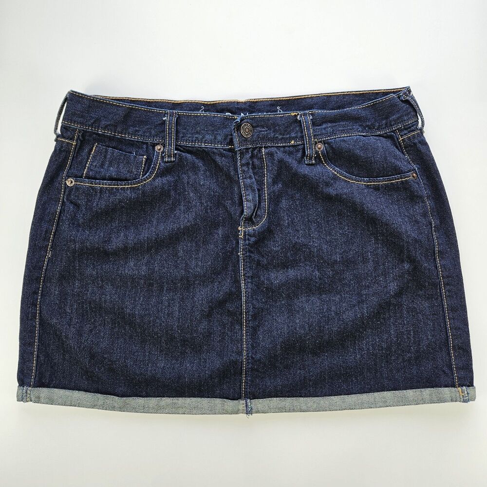 OLD NAVY Mini Dark Denim Jean Skirt 100% Cotton Y2K Vibes Rolled Hem Sz 12